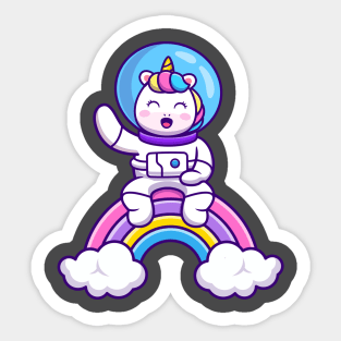 Cute Astronaut Unicorn Sitting On Rainbow Cartoon Sticker
